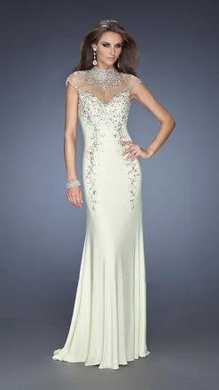 Formal Gowns La Femme Gigi - 19942 High Illusion Sheath Gown With Cap Sleeves