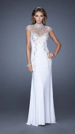 Formal Gowns La Femme Gigi - 19942 High Illusion Sheath Gown With Cap Sleeves