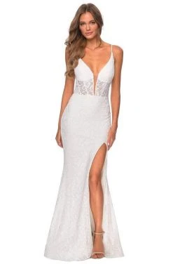 La Femme - Lace Corset High Slit Dress 28591SC Formal Gowns 11 La Femme - Lace Corset High Slit Dress 28591SC Formal Gowns