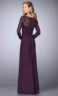 La Femme - Long Sleeve Beaded Lace Sheath Dress 23435SC - 1 Pc Plum In Size 4 Available Formal Gowns