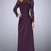 La Femme - Long Sleeve Beaded Lace Sheath Dress 23435SC - 1 Pc Plum In Size 4 Available Formal Gowns 1 La Femme - Long Sleeve Beaded Lace Sheath Dress 23435SC - 1 Pc Plum In Size 4 Available Formal Gowns