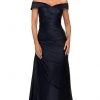 La Femme - Off Shoulder Draped Satin Gown 28103SC - 1 Pc Navy In Size 10 And 1 Pc Champagne In Size 16 Available