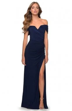 Formal Gowns La Femme - Off Shoulder Jersey Dress 28389SC - 1 Pc Navy In Size 10 Available 7 Formal Gowns La Femme - Off Shoulder Jersey Dress 28389SC - 1 Pc Navy In Size 10 Available
