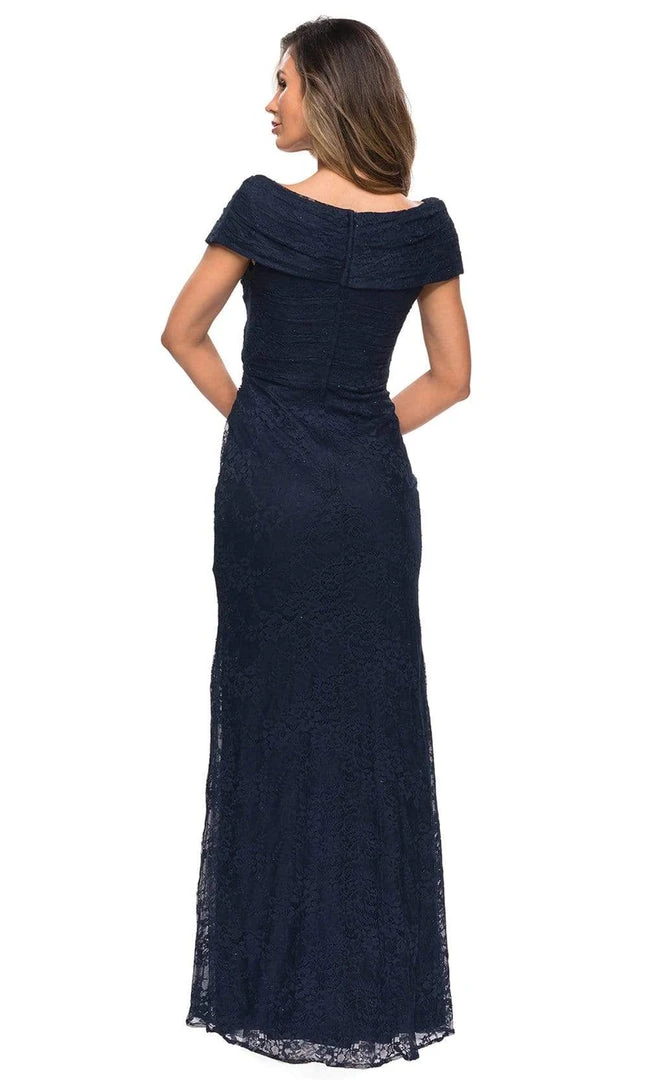 Formal Gowns La Femme - Off Shoulder Lace Sheath Dress 27982SC - 1 Pc Navy In Size 2 Available 4 Formal Gowns La Femme - Off Shoulder Lace Sheath Dress 27982SC - 1 Pc Navy In Size 2 Available