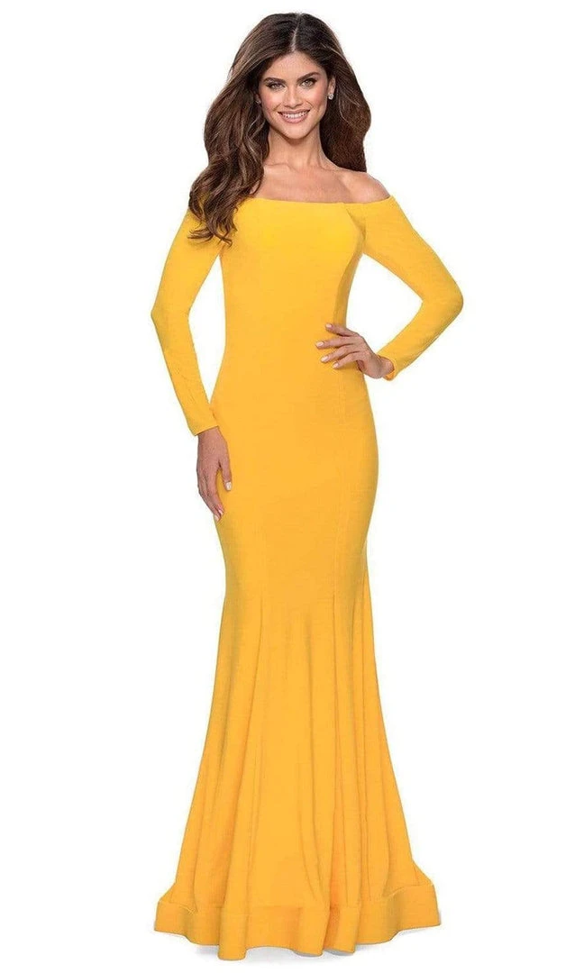 La Femme - Off Shoulder Long Sleeve Trumpet Dress 28754SC 3 La Femme - Off Shoulder Long Sleeve Trumpet Dress 28754SC