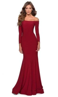 La Femme - Off Shoulder Long Sleeve Trumpet Dress 28754SC 11 La Femme - Off Shoulder Long Sleeve Trumpet Dress 28754SC