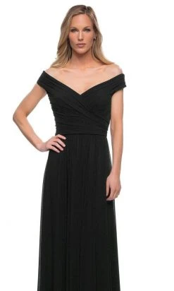 La Femme - Off Shoulder Ruched Evening Dress 29168SC - 1 Pc Wine In Size 14 Available Formal Gowns