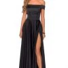 La Femme - Off Shoulder Satin A-Line Dress 28978SC - 1 Pc Black In Size 18 Available Formal Gowns