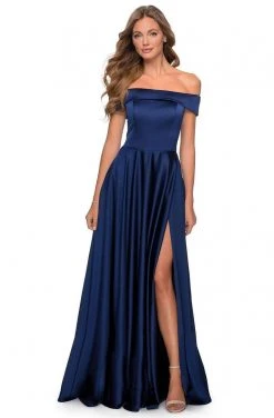 La Femme - Off Shoulder Satin A-Line Dress 28978SC - 1 Pc Black In Size 18 Available Formal Gowns