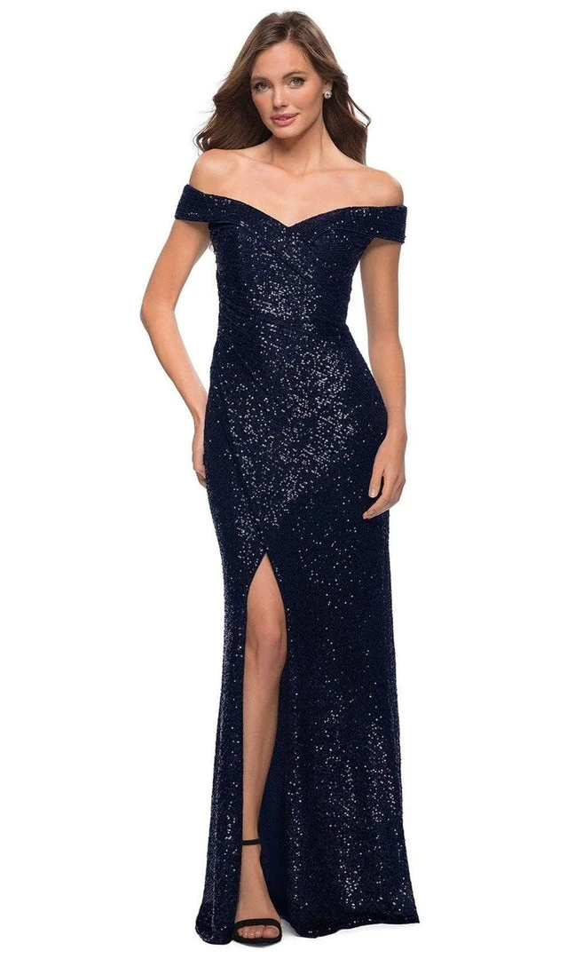 La Femme - Off Shoulder Sequined High Slit Dress 29831SC Formal Gowns 7 La Femme - Off Shoulder Sequined High Slit Dress 29831SC Formal Gowns
