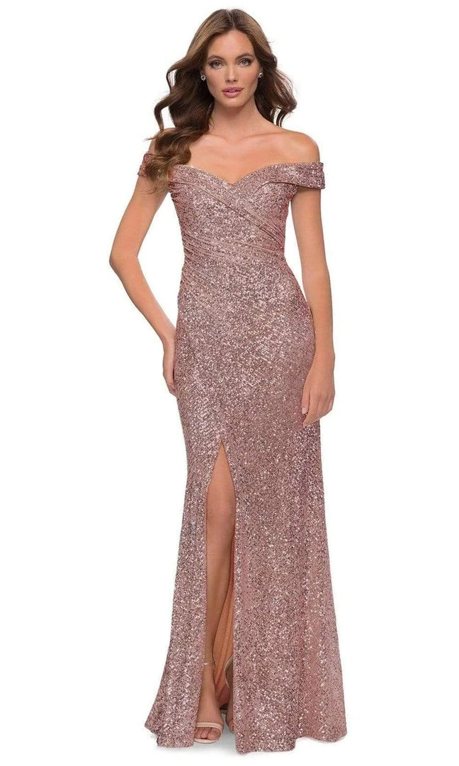 La Femme - Off Shoulder Sequined High Slit Dress 29831SC Formal Gowns 6 La Femme - Off Shoulder Sequined High Slit Dress 29831SC Formal Gowns