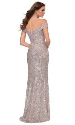 La Femme - Off Shoulder Sequined High Slit Dress 29831SC Formal Gowns