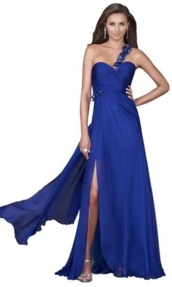 La Femme - One Shoulder Draped Sash Long Dress 16559SC - 1 Pc Magenta In Size 10 Available Formal Gowns