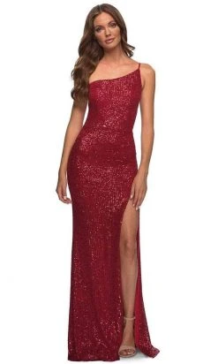 La Femme - One Shoulder Fitted Prom Gown 30391SC - 1 Pc Red In Size 8 Available