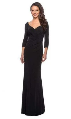 La Femme - Plunging V-Neck Ruched Evening Gown 26955SC - 1 Pc Black In Size 10 Available Formal Gowns