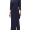 Formal Gowns La Femme - Quarter Sleeve Draped High Slit Dress 28197SC 1 Formal Gowns La Femme - Quarter Sleeve Draped High Slit Dress 28197SC