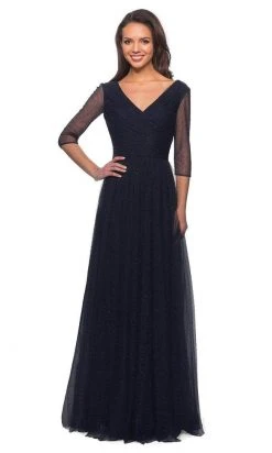 La Femme - Quarter Sleeve Glitter Formal Dress 28097SC - 1 Pc Navy In Size 12 Available Formal Gowns