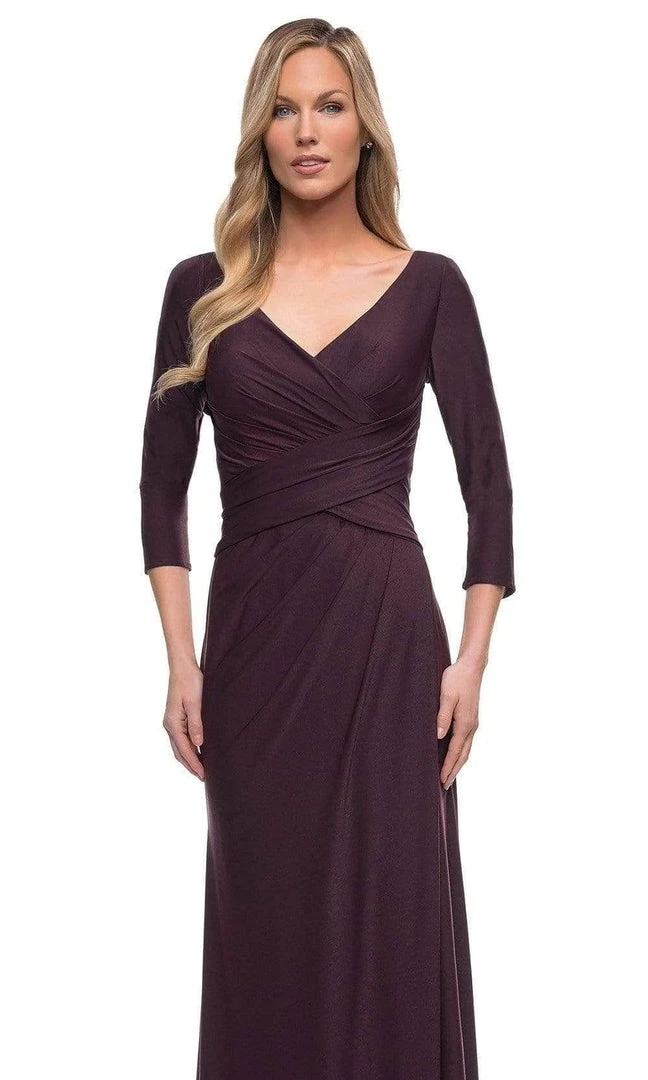 La Femme - Ruche-Ornate V-Neck Evening Dress 29223SC - 1 Pc Dark Garnet In Size 14 Available Mother Of The Bride 5 La Femme - Ruche-Ornate V-Neck Evening Dress 29223SC - 1 Pc Dark Garnet In Size 14 Available Mother Of The Bride