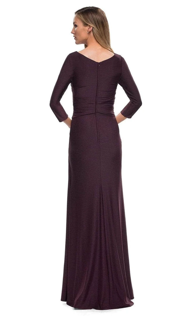 La Femme - Ruche-Ornate V-Neck Evening Dress 29223SC - 1 Pc Dark Garnet In Size 14 Available Mother Of The Bride 4 La Femme - Ruche-Ornate V-Neck Evening Dress 29223SC - 1 Pc Dark Garnet In Size 14 Available Mother Of The Bride