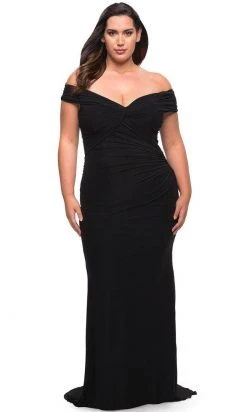 La Femme - Ruched Off Shoulder Prom Dress 29635SC - 1 Pc Black In Size 18W Available