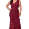 Plus Size Dresses La Femme - Sequined Faux Wrap Gown 28962SC - 1 Pc Wine In Size 12W Available