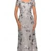 La Femme - Sequined Floral Lace Sheath Dress 27991SC - 1 Pc Silver In Size 20 Available Formal Gowns