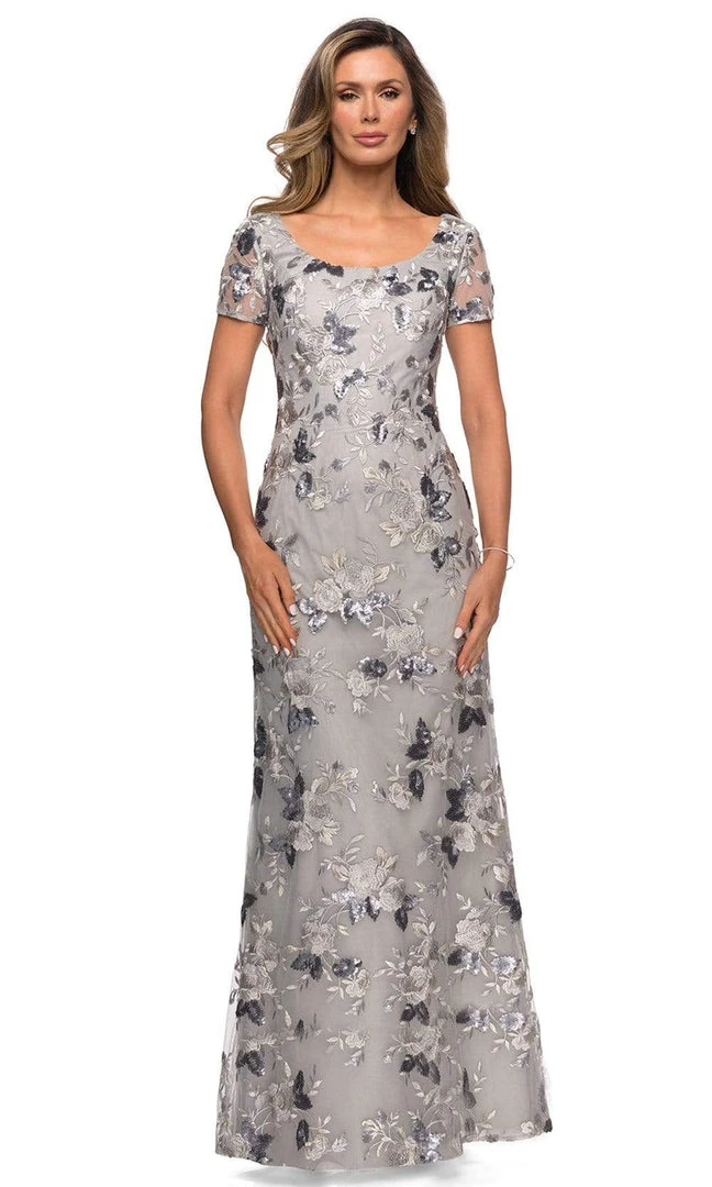 La Femme - Sequined Floral Lace Sheath Dress 27991SC - 1 Pc Silver In Size 20 Available Formal Gowns 3 La Femme - Sequined Floral Lace Sheath Dress 27991SC - 1 Pc Silver In Size 20 Available Formal Gowns