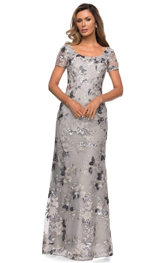La Femme - Sequined Floral Lace Sheath Dress 27991SC - 1 Pc Silver In Size 20 Available Formal Gowns 5 La Femme - Sequined Floral Lace Sheath Dress 27991SC - 1 Pc Silver In Size 20 Available Formal Gowns