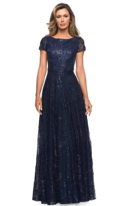 La Femme - Sequined Lace Bateau A-line Dress 27837SC - 1 Pc Navy In Size 12 Available 7 La Femme - Sequined Lace Bateau A-line Dress 27837SC - 1 Pc Navy In Size 12 Available
