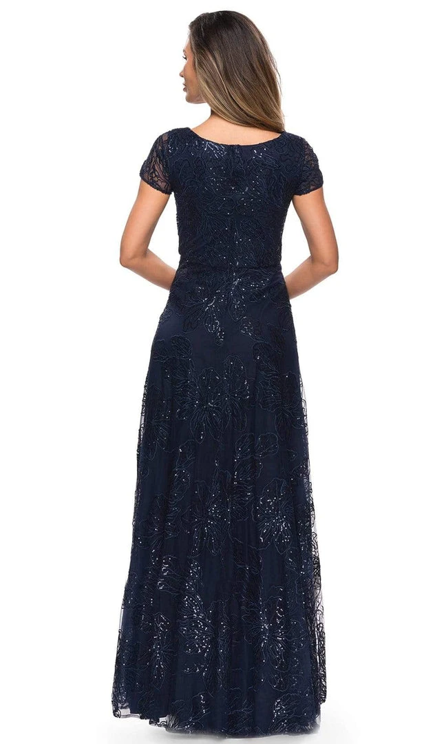 La Femme - Sequined Lace Bateau A-line Dress 27837SC - 1 Pc Navy In Size 12 Available 4 La Femme - Sequined Lace Bateau A-line Dress 27837SC - 1 Pc Navy In Size 12 Available