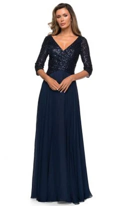 La Femme - Sequined Quarter Length Sleeve Gown 27998SC Formal Gowns