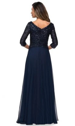 La Femme - Sequined Quarter Length Sleeve Gown 27998SC Formal Gowns