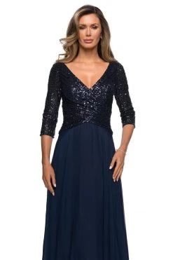 La Femme - Sequined Quarter Length Sleeve Gown 27998SC Formal Gowns