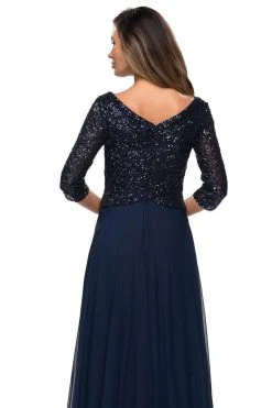 La Femme - Sequined Quarter Length Sleeve Gown 27998SC Formal Gowns