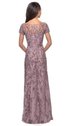 La Femme - Short Sleeve Embellished Bateau Sheath Dress 27956SC - 2 Pcs Dusty Lilac In Sizes 4 And 12 Available 5 La Femme - Short Sleeve Embellished Bateau Sheath Dress 27956SC - 2 Pcs Dusty Lilac In Sizes 4 And 12 Available