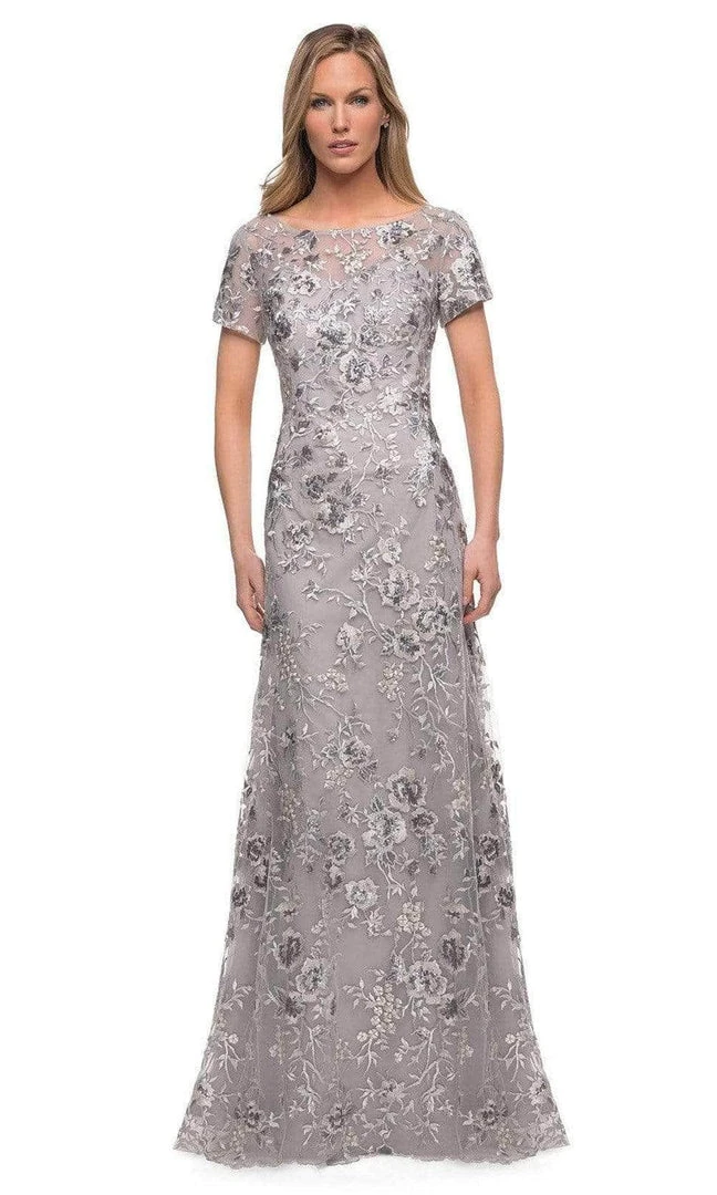 Formal Gowns La Femme - Short Sleeve Embroidered A-line Gown 29281SC - 1 Pc Silver In Size 10 Available 3 Formal Gowns La Femme - Short Sleeve Embroidered A-line Gown 29281SC - 1 Pc Silver In Size 10 Available