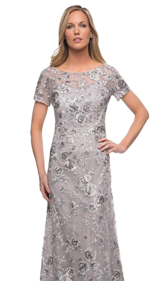 Formal Gowns La Femme - Short Sleeve Embroidered A-line Gown 29281SC - 1 Pc Silver In Size 10 Available 5 Formal Gowns La Femme - Short Sleeve Embroidered A-line Gown 29281SC - 1 Pc Silver In Size 10 Available
