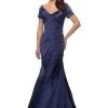 La Femme - Short Sleeve Pleat-Textured Trumpet Gown 26947SC Formal Gowns 1 La Femme - Short Sleeve Pleat-Textured Trumpet Gown 26947SC Formal Gowns