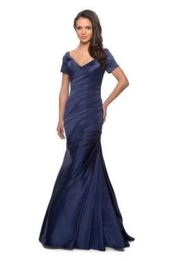 La Femme - Short Sleeve Pleat-Textured Trumpet Gown 26947SC Formal Gowns