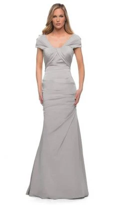 Formal Gowns La Femme - Short Sleeve Weave Style Evening Dress 29805SC