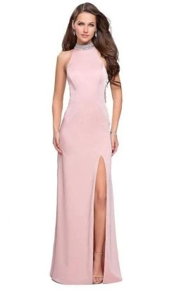 La Femme - Sleeveless High Halter Sheath Dress 25767SC - 1 Pc Blush In Size 2 Available Formal Gowns