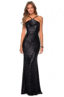 Formal Gowns La Femme - Sleeveless Pyramid Neck Evening Dress 28650SC