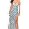 Formal Gowns La Femme - Sleeveless Spaghetti Straps Sequin A-Line Dress 28717SC - 1 Pc White/Multi In Size 10 Available