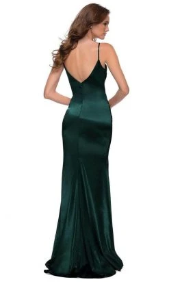 La Femme - Sleeveless V-Neck Fitted Satin Long Dress 29960SC - 1 Pc Nude In Size 4 Available Formal Gowns 12 La Femme - Sleeveless V-Neck Fitted Satin Long Dress 29960SC - 1 Pc Nude In Size 4 Available Formal Gowns