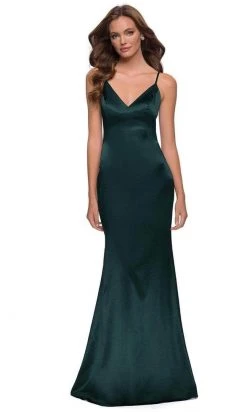 La Femme - Sleeveless V-Neck Fitted Satin Long Dress 29960SC - 1 Pc Nude In Size 4 Available Formal Gowns 11 La Femme - Sleeveless V-Neck Fitted Satin Long Dress 29960SC - 1 Pc Nude In Size 4 Available Formal Gowns