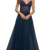 Formal Gowns La Femme - Spaghetti Strap A-Line Prom Gown 30334SC - 1 Pc Navy In Size 6 Available