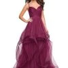 La Femme - Spaghetti Strap Bodice Tulle Dress 27223SC - 1 Pc Dark Berry In Size 8 Available
