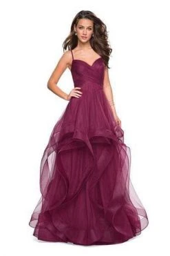 La Femme - Spaghetti Strap Bodice Tulle Dress 27223SC - 1 Pc Dark Berry In Size 8 Available