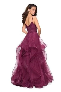 La Femme - Spaghetti Strap Bodice Tulle Dress 27223SC - 1 Pc Dark Berry In Size 8 Available