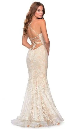 La Femme - Spaghetti Strap Lace Mermaid Dress 28504SC - 1 Pc Dark Berry In Size 8 Available Formal Gowns 7 La Femme - Spaghetti Strap Lace Mermaid Dress 28504SC - 1 Pc Dark Berry In Size 8 Available Formal Gowns